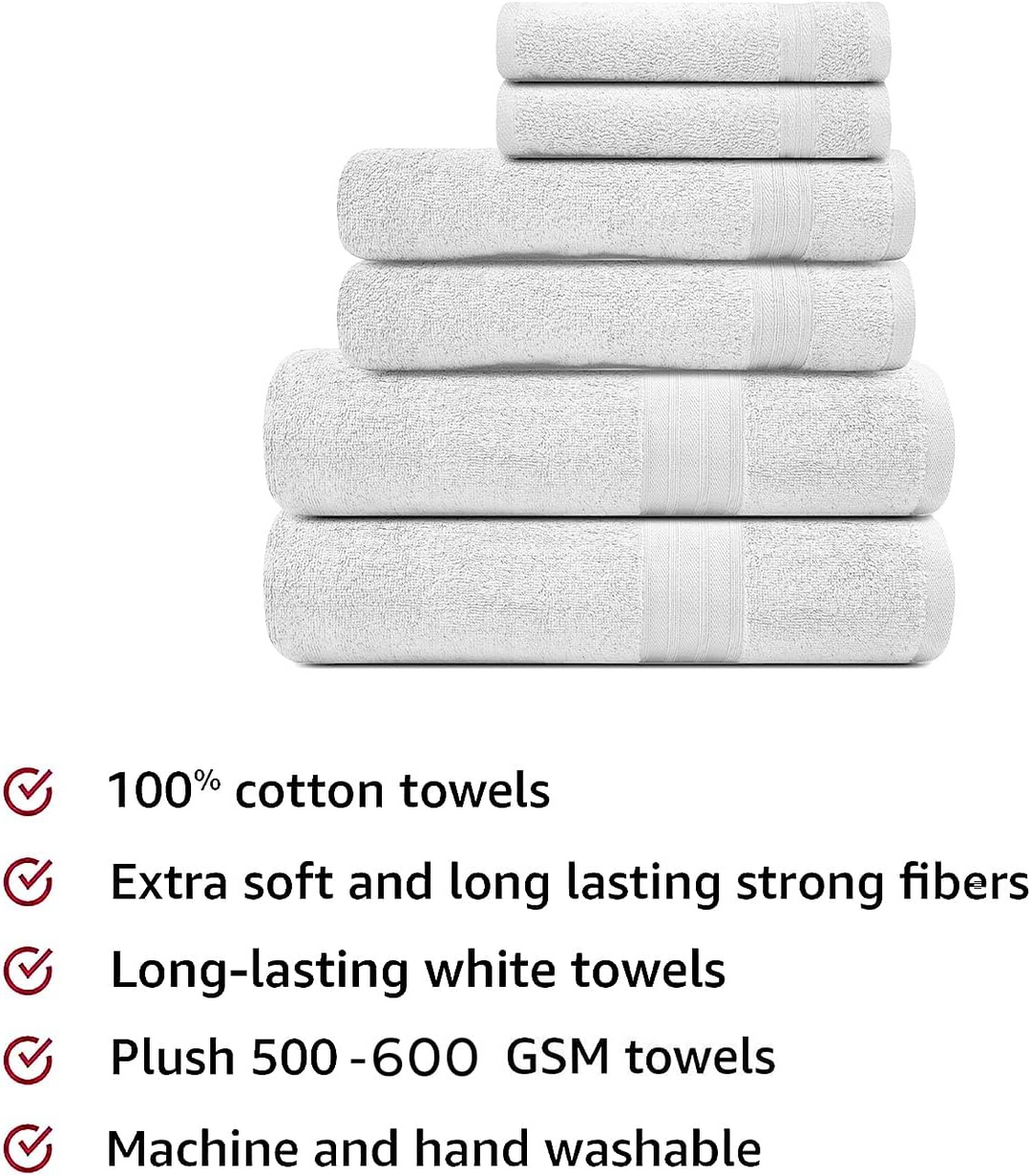 6 PCs Premium Towel Set, 2 Bath Towels, 2 Hand Towels , 2 Washcloths & Shower Towel
