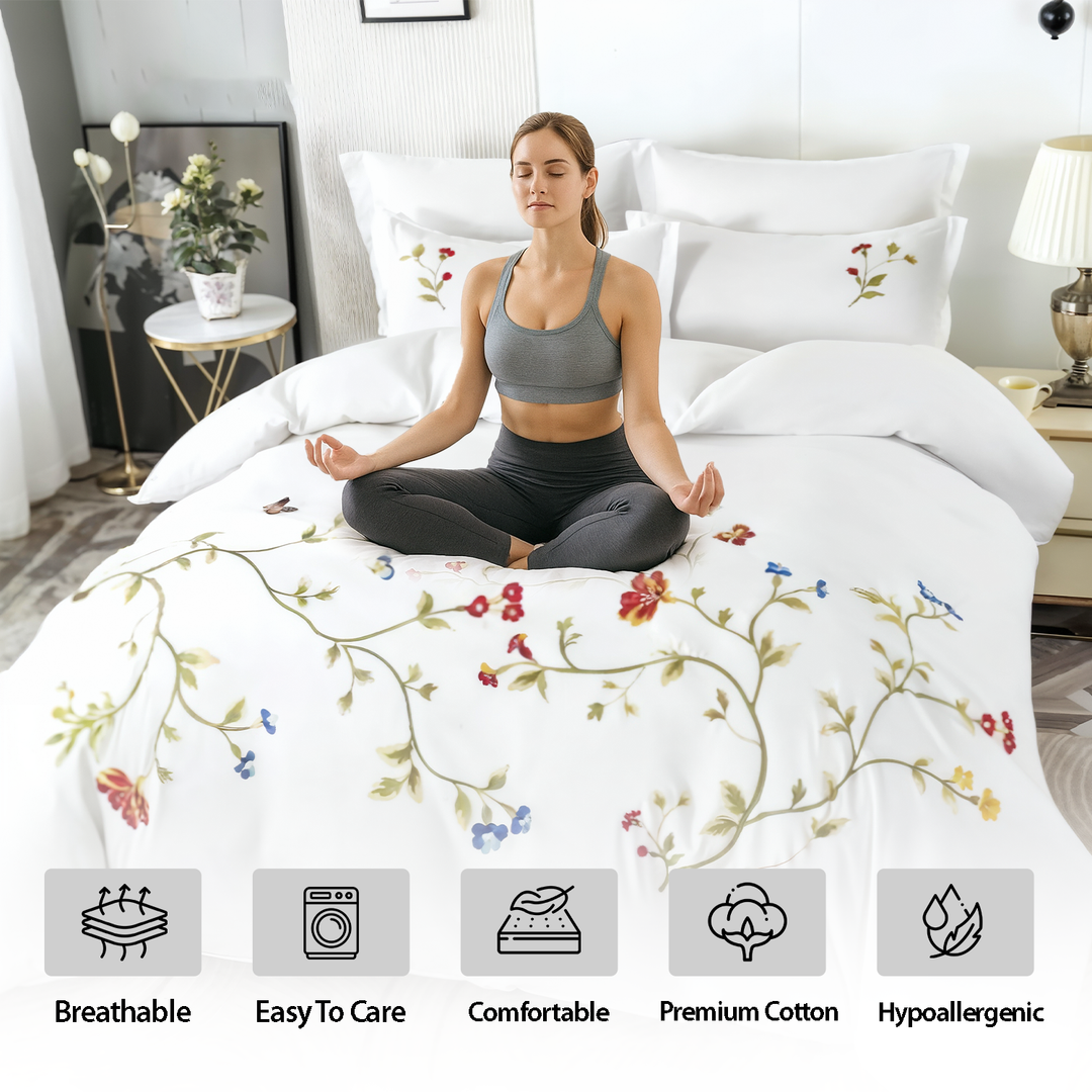 Embroidered 6 PCs King Size Cotton Bed Set with Duvet Cover, Fitted Sheet 200*200(6ES40)