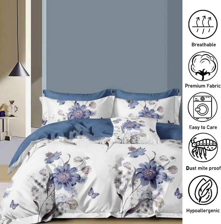 Single Size 4-PCs Bed Sheet Set – Fitted Sheet with Duvet Cover 160x220 (4FS3)