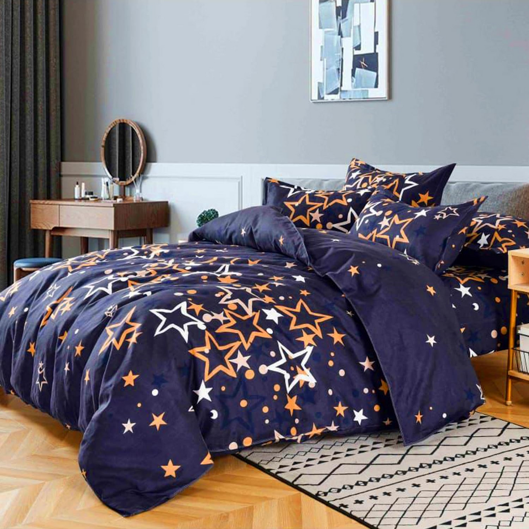 طقم ملاءات سرير كينج، 6 قطع، مع غطاء لحاف، 220×240، وغطاء وسادة، طقم فراش كينج (MNC1)