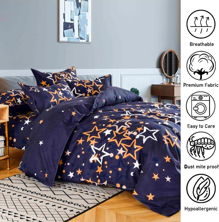 طقم ملاءات سرير كينج، 6 قطع، مع غطاء لحاف، 220×240، وغطاء وسادة، طقم فراش كينج (MNC1)