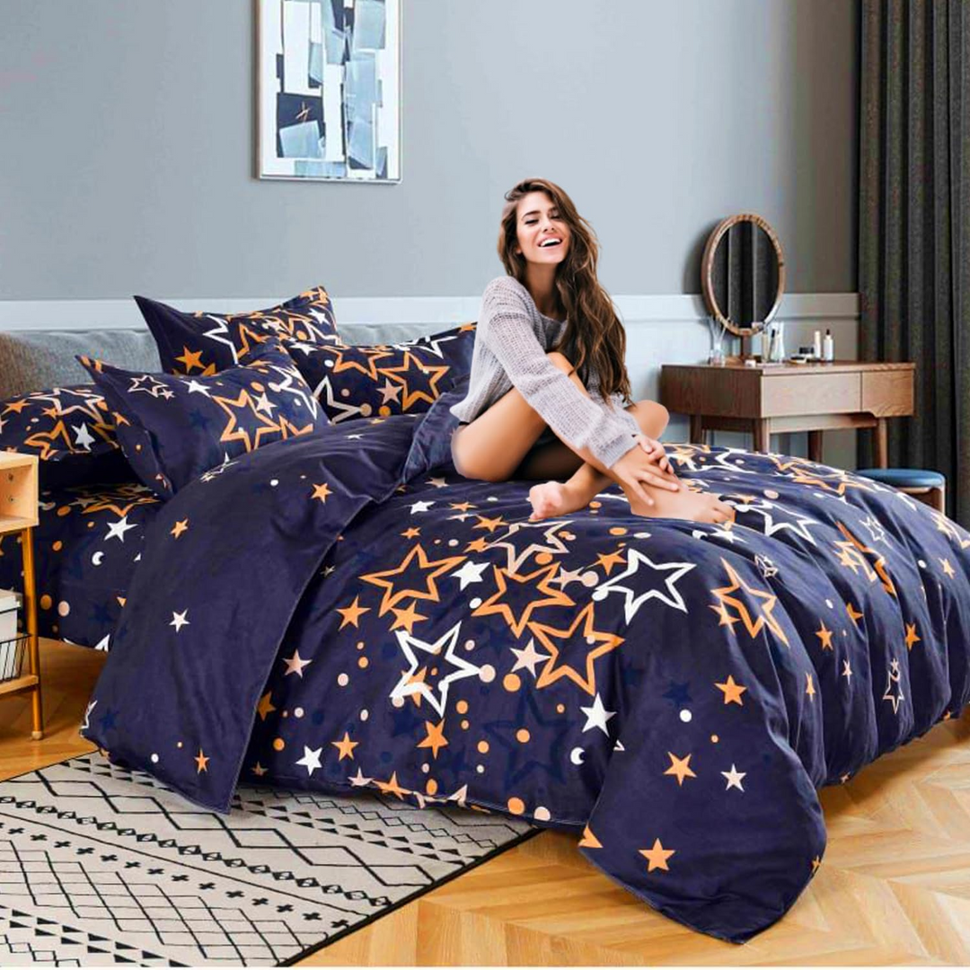 طقم ملاءات سرير كينج، 6 قطع، مع غطاء لحاف، 220×240، وغطاء وسادة، طقم فراش كينج (MNC1)