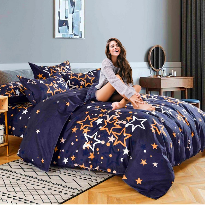 طقم ملاءات سرير كينج، 6 قطع، مع غطاء لحاف، 220×240، وغطاء وسادة، طقم فراش كينج (MNC1)