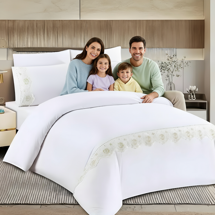 Luxurious King Size Embroidered Bedding Set 6 PCs for Elegant Bedroom Styling (White)