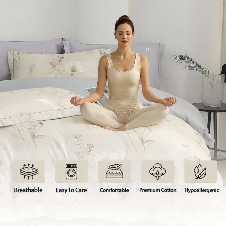 Elegant 6 PCs Bedding Set with Duvet Cover, 200x200cm Fitted Sheet & Pillowcases (6FS79)