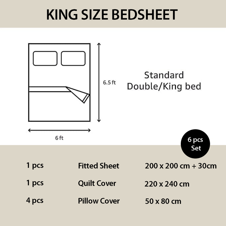 Elegant 6 PCs Bedding Set with Duvet Cover, 200x200cm Fitted Sheet & Pillowcases (6FS79)