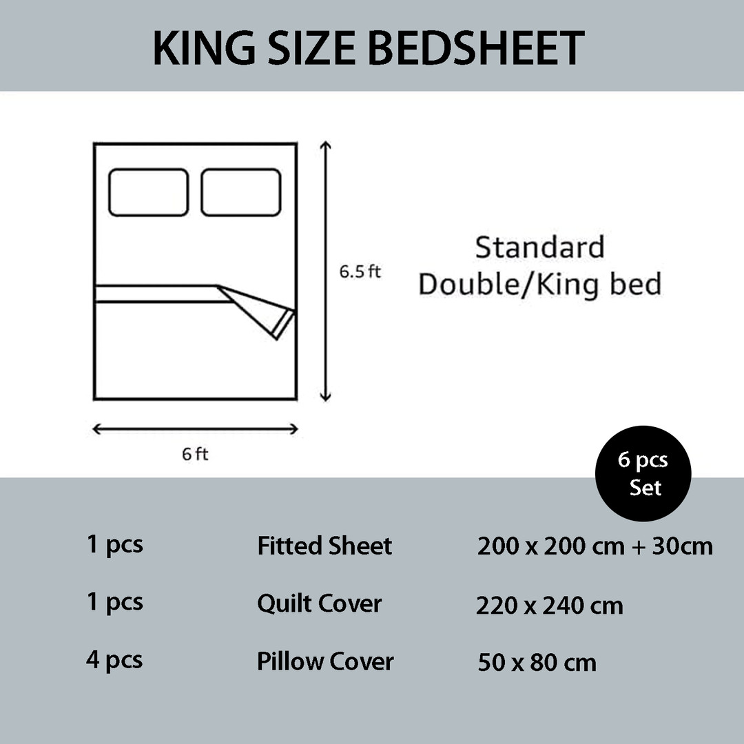 Cotton Floral Bedding Set 6 PCs  – King Size Fitted Bed Sheets with Pillowcases (6FS77)