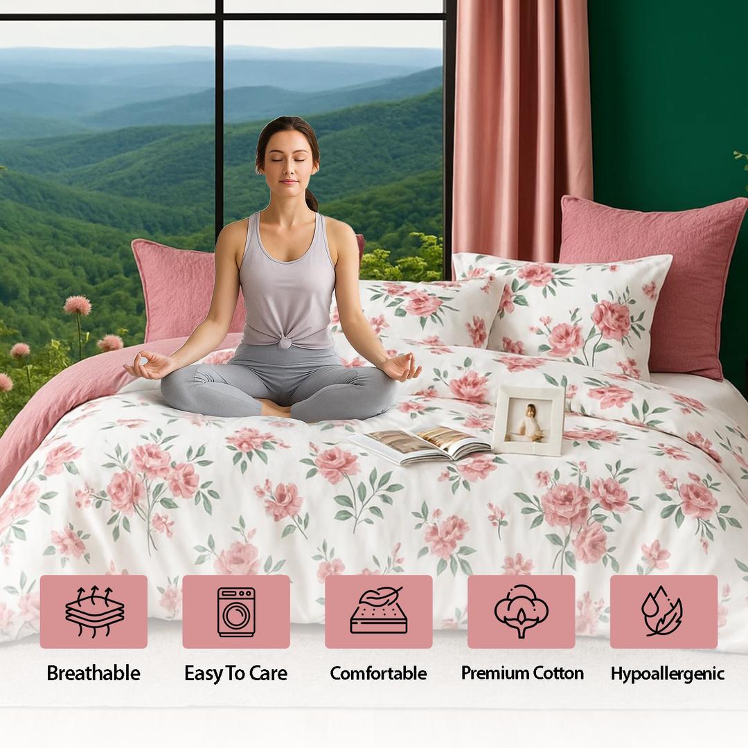 Floral Bed Set King Size – 6 PCs with Cotton Fitted Sheet, Duvet Cover & Pillowcases (6FS88)