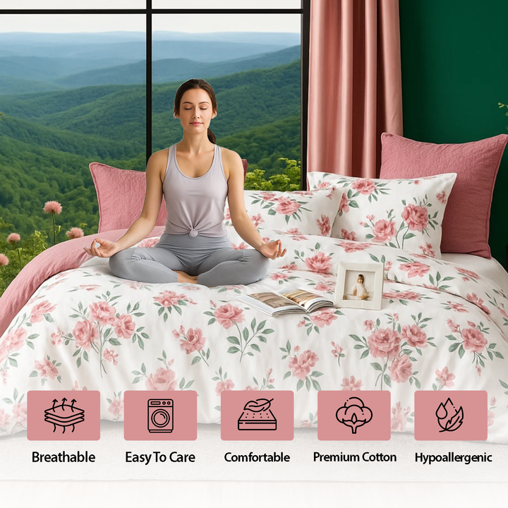 Floral Bed Set King Size – 6 PCs with Cotton Fitted Sheet, Duvet Cover & Pillowcases (6FS88)