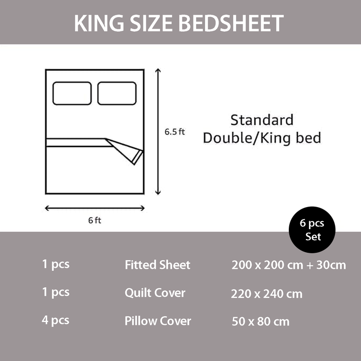 King Size Floral Bedding Set 6 PCs with Fitted Sheet, Duvet Cover & 4 Pillowcases (6FS87)