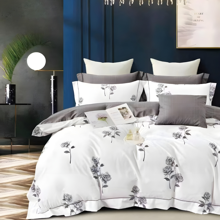 King Size Floral Bedding Set 6 PCs with Fitted Sheet, Duvet Cover & 4 Pillowcases (6FS87)