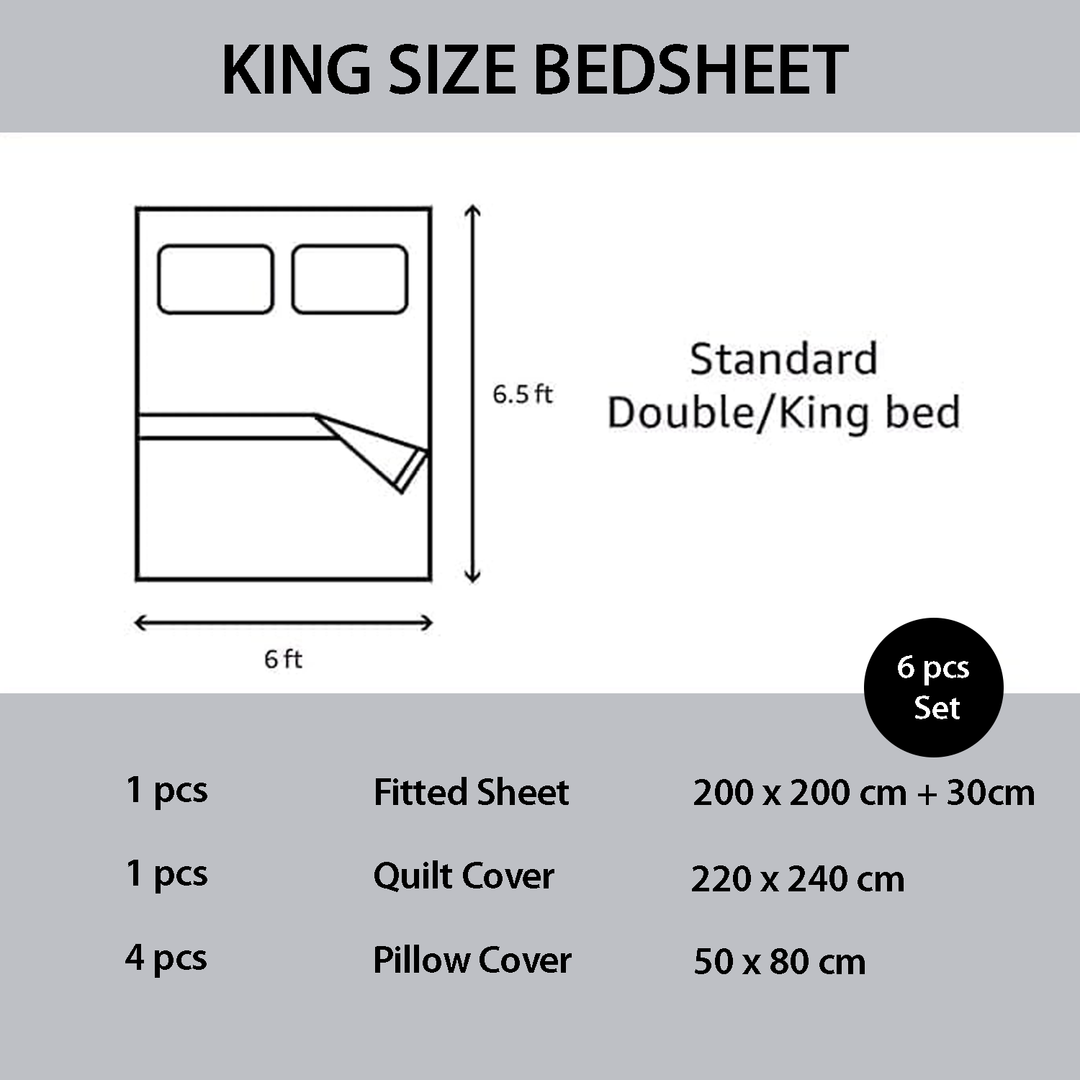 Cotton Bed Sheet Design set 6 pcs with 220x240 Duvet, Fitted Sheet & Pillowcases (6FS78)