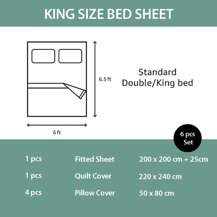 King Size Bedding Sheet Set – 6 PCs with Fitted Sheet, Duvet & Pillowcases (Teal Green)