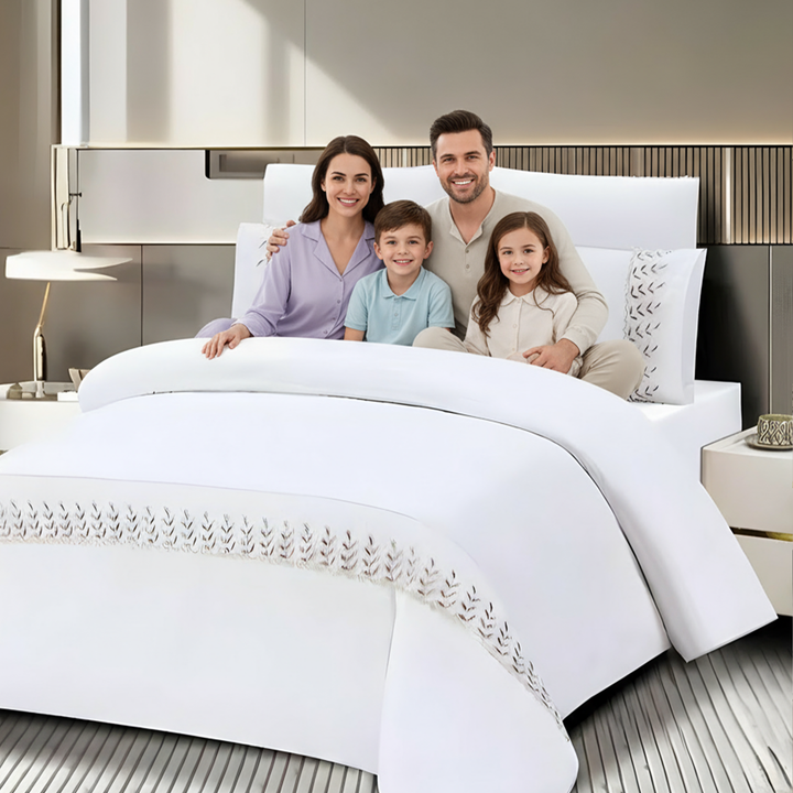 Linen Bed Sheets Wedding 6 PCs Set – Cozy Comfort for Modern Bedrooms (White Maroon)