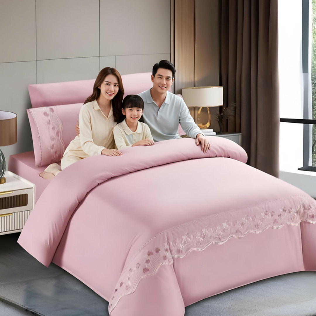 Luxury King Size Bedsheet 6 PCs Sets – Soft, Stylish & Comfortable for Every Bedroom (Pink)