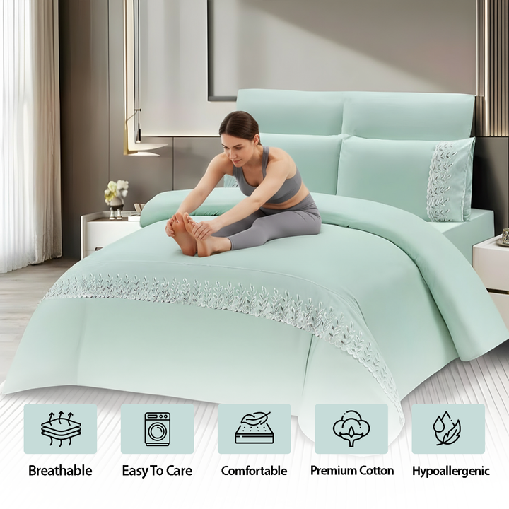 Elegant Border Design King Size Sheets – Complete 6 PCs Set for Modern Bedrooms (Green)