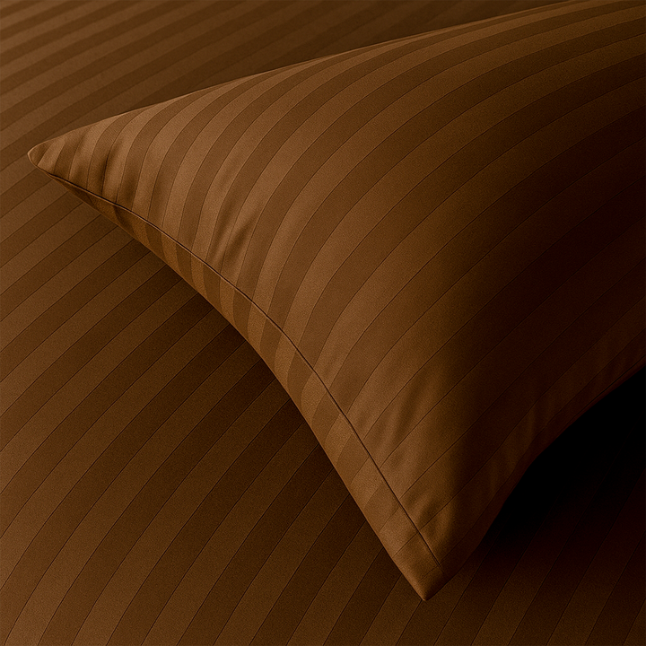 طقم ملاءات سرير مفرد 4 قطع مع غطاء لحاف 160×220 سم ملاءة مثبتة (بني)