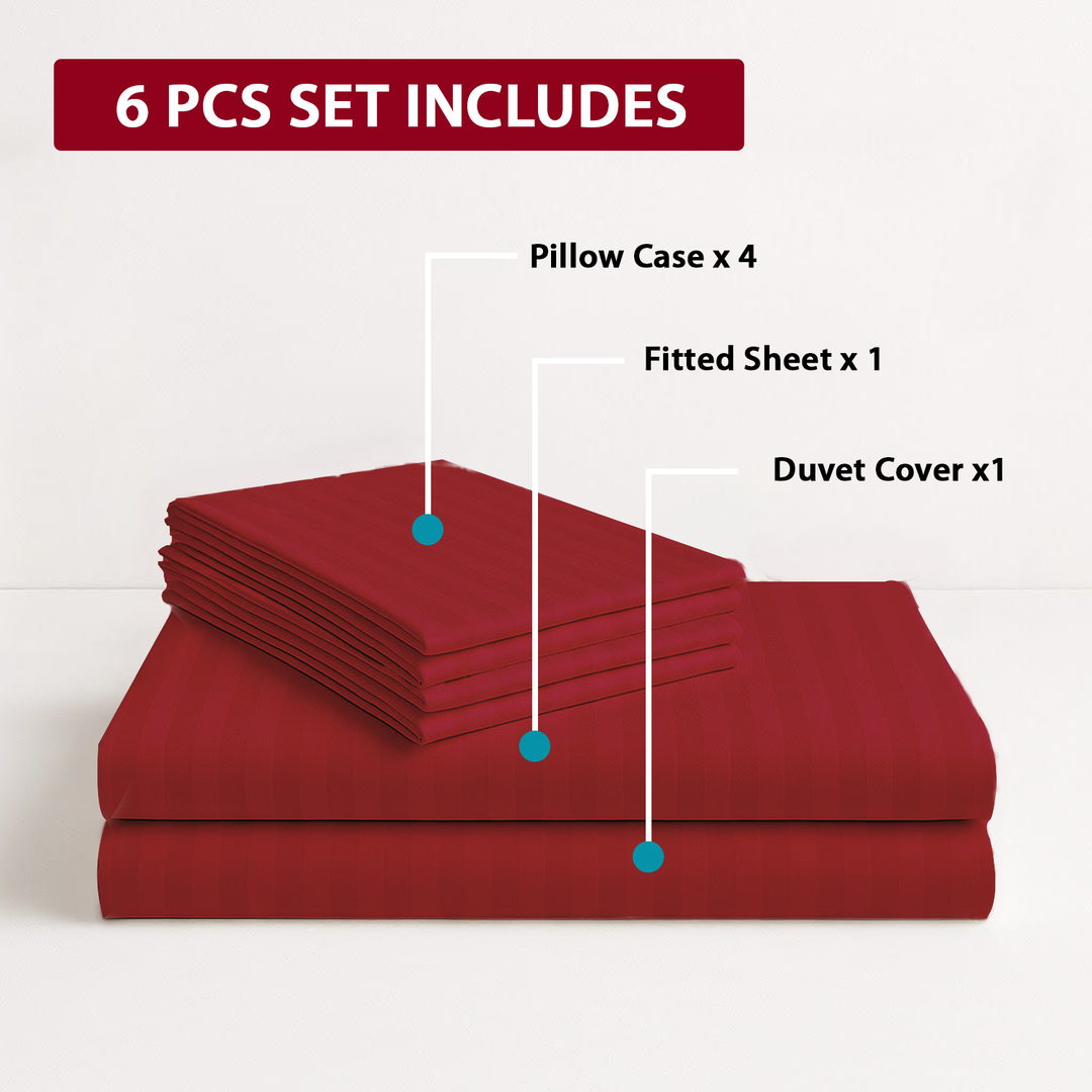 King Size  6 PCs Bed Sheet Set With Duvet Cover 220x240, King Bedding Set (Cherry Red)