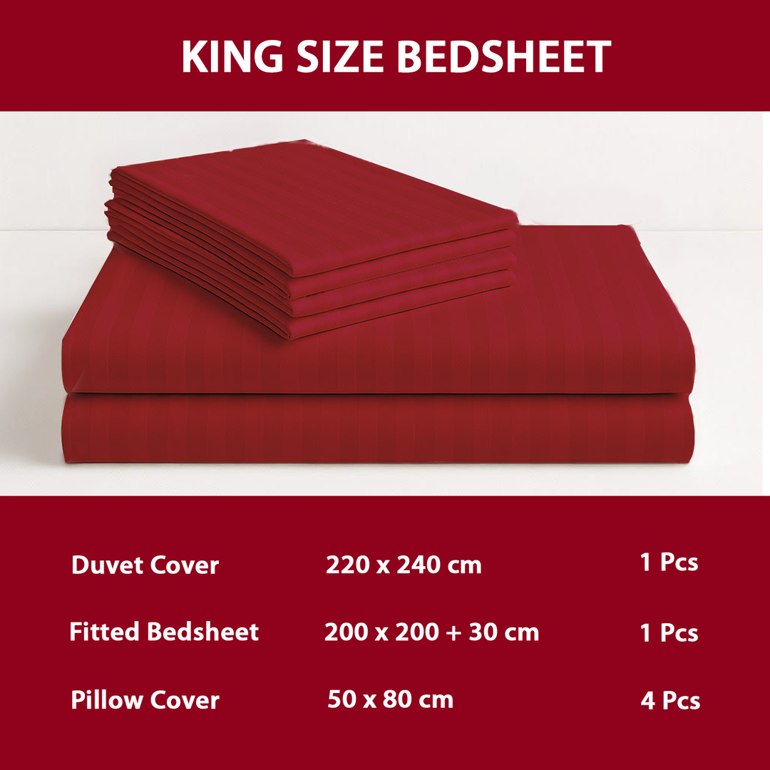 King Size  6 PCs Bed Sheet Set With Duvet Cover 220x240, King Bedding Set (Cherry Red)