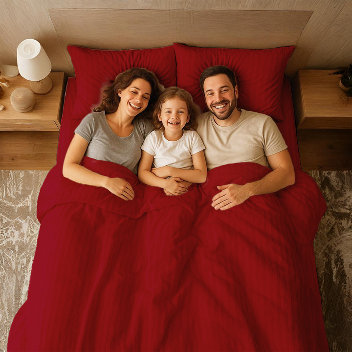 King Size  6 PCs Bed Sheet Set With Duvet Cover 220x240, King Bedding Set (Cherry Red)