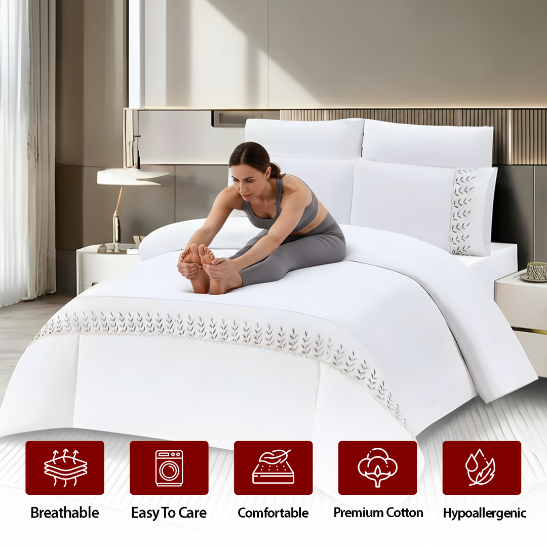 Linen Bed Sheets Wedding 6 PCs Set – Cozy Comfort for Modern Bedrooms (White Maroon)