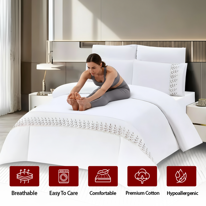 Linen Bed Sheets Wedding 6 PCs Set – Cozy Comfort for Modern Bedrooms (White Maroon)