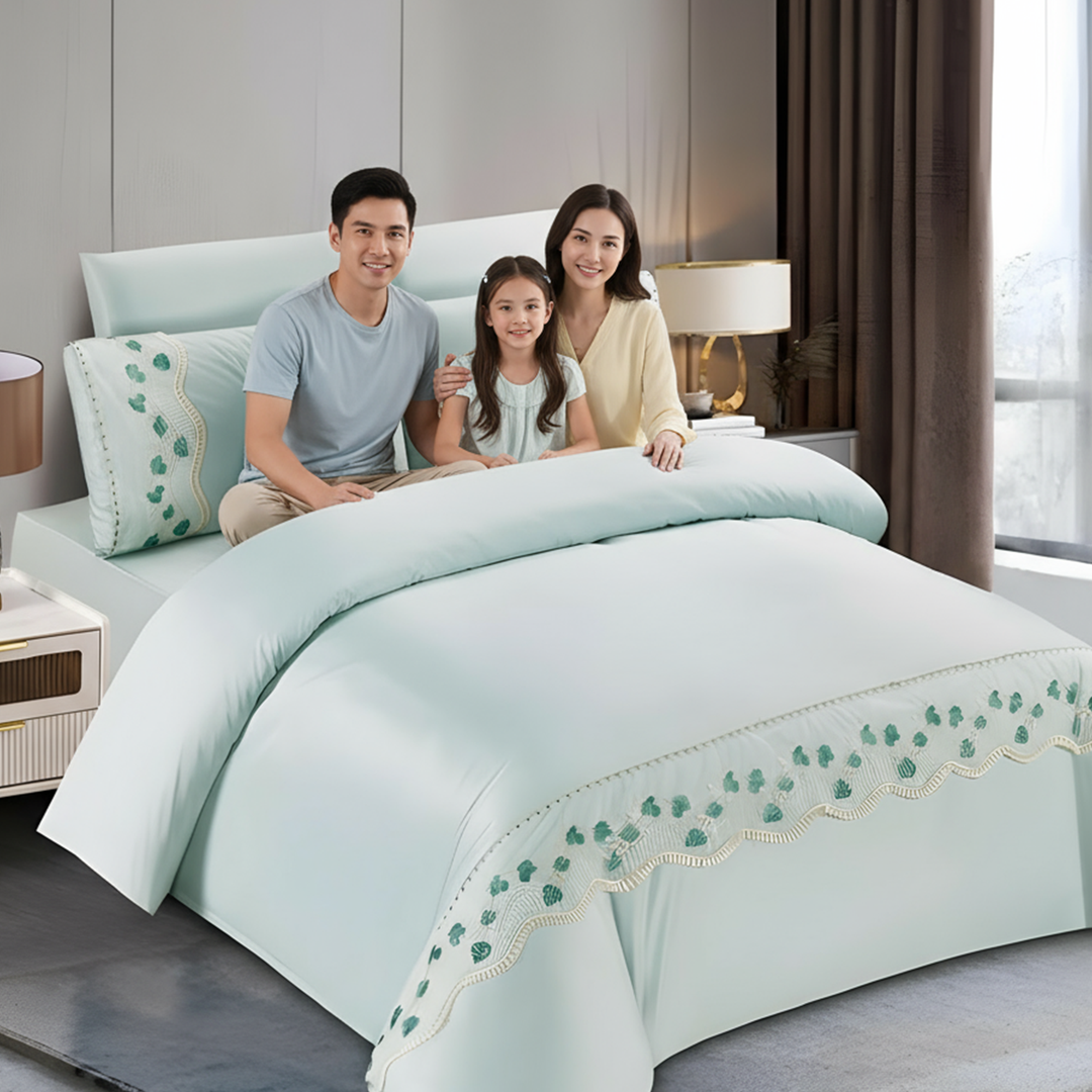King Size Bedding Sheet Set – 6 PCs with Fitted Sheet, Duvet & Pillowcases (Teal Green)
