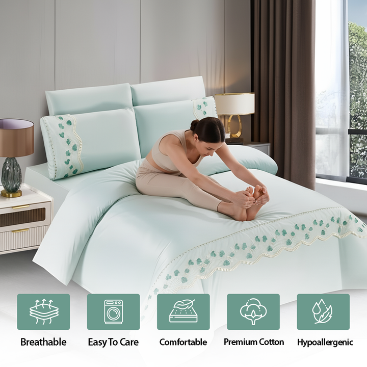 King Size Bedding Sheet Set – 6 PCs with Fitted Sheet, Duvet & Pillowcases (Teal Green)