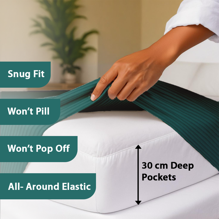 King Size 6 PCs  Bedsheets Set With Duvet Cover 220x240 King Bedding Set (Dark Green)