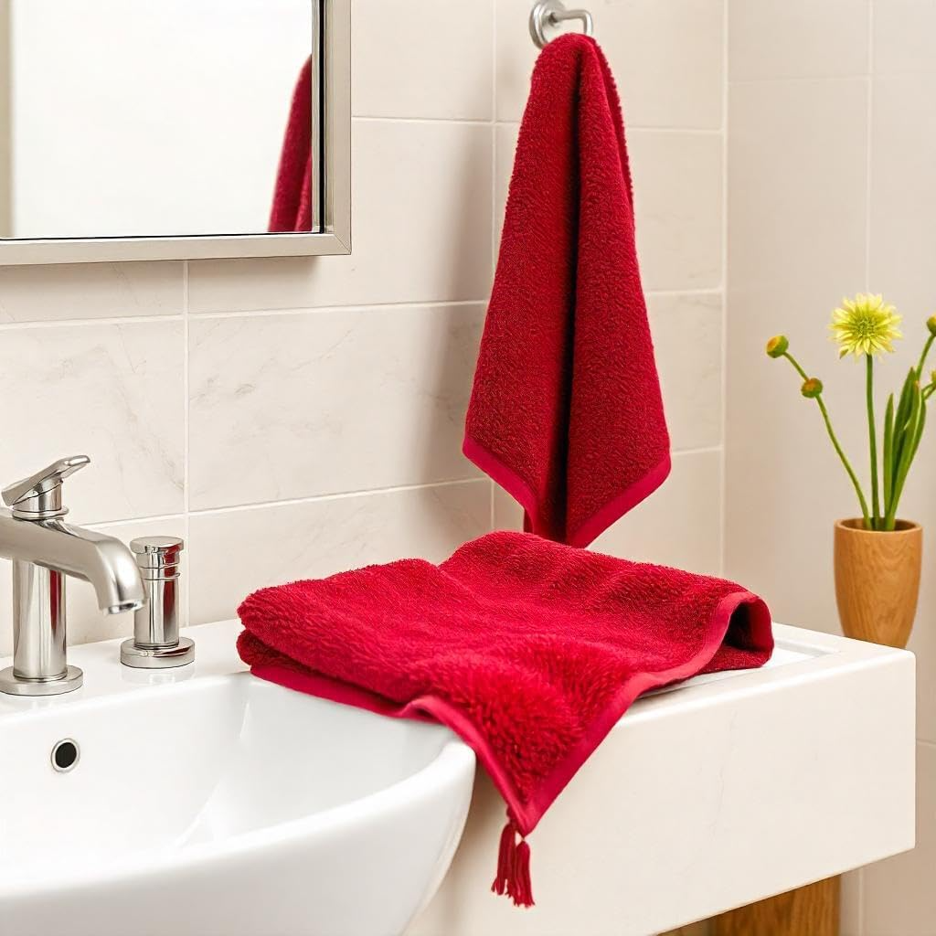 12 Pack Cotton Face Towel Set – Soft & Absorbent Bath Towel Sets (Cherry Red)
