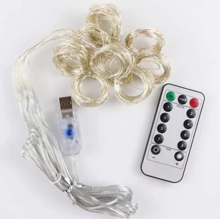سلسلة أضواء خرافية LED مكونة من 300 مصباح مع USB وجهاز تحكم عن بعد، LED أبيض دافئ للديكور المنزلي