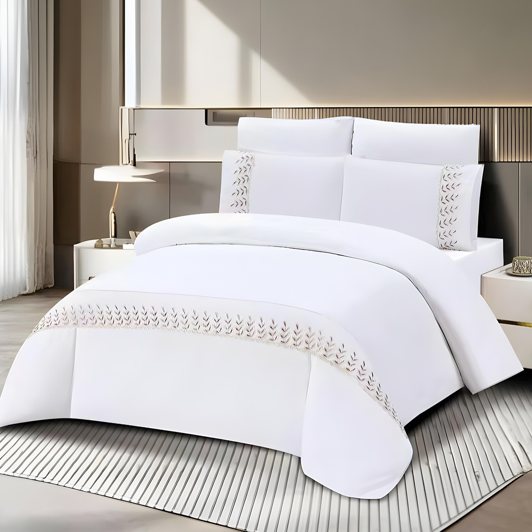 Linen Bed Sheets Wedding 6 PCs Set – Cozy Comfort for Modern Bedrooms (White Maroon)