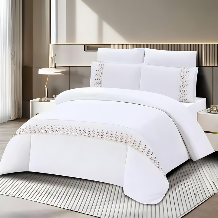 Linen Bed Sheets Wedding 6 PCs Set – Cozy Comfort for Modern Bedrooms (White Maroon)