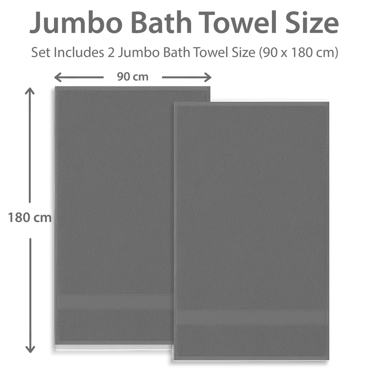 Jumbo Cotton Towels Set 2 PCs – Soft & Absorbent 100% Cotton Bath Towels (Grey)