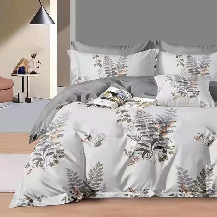ملاءات سرير وغطاء لحاف من القطن الفاخر مقاس 220 × 240 - طقم كينج من 6 قطع (6FS51)