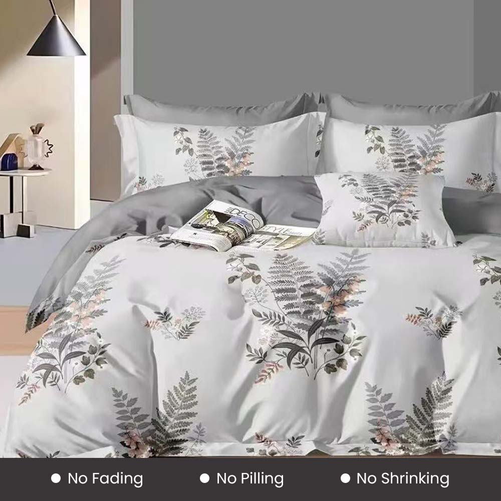 ملاءات سرير وغطاء لحاف من القطن الفاخر مقاس 220 × 240 - طقم كينج من 6 قطع (6FS51)