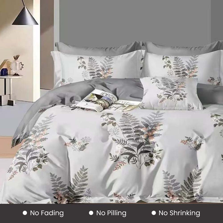 ملاءات سرير وغطاء لحاف من القطن الفاخر مقاس 220 × 240 - طقم كينج من 6 قطع (6FS51)