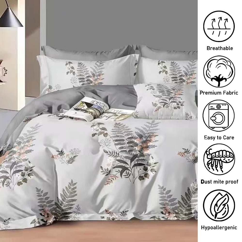 ملاءات سرير وغطاء لحاف من القطن الفاخر مقاس 220 × 240 - طقم كينج من 6 قطع (6FS51)