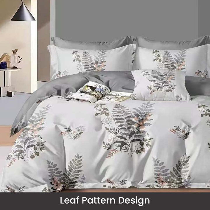 ملاءات سرير وغطاء لحاف من القطن الفاخر مقاس 220 × 240 - طقم كينج من 6 قطع (6FS51)
