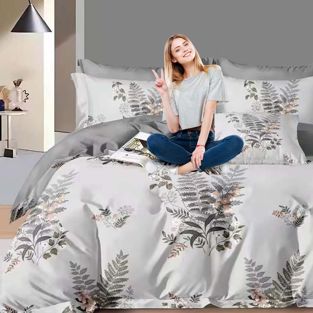 ملاءات سرير وغطاء لحاف من القطن الفاخر مقاس 220 × 240 - طقم كينج من 6 قطع (6FS51)