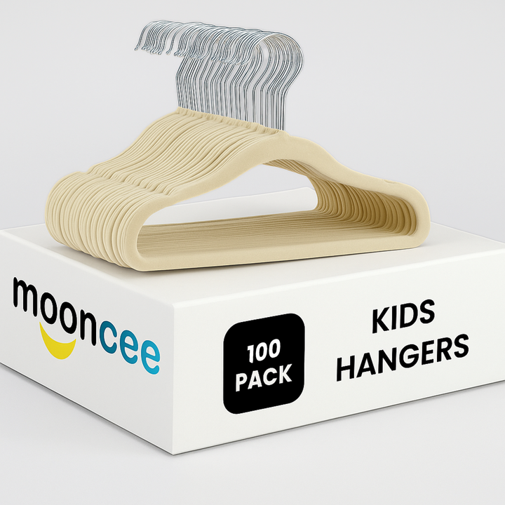 100 PCs Beige Kids Velvet Hanger – Baby Dress & Baby Cloth Hangers for Wardrobe