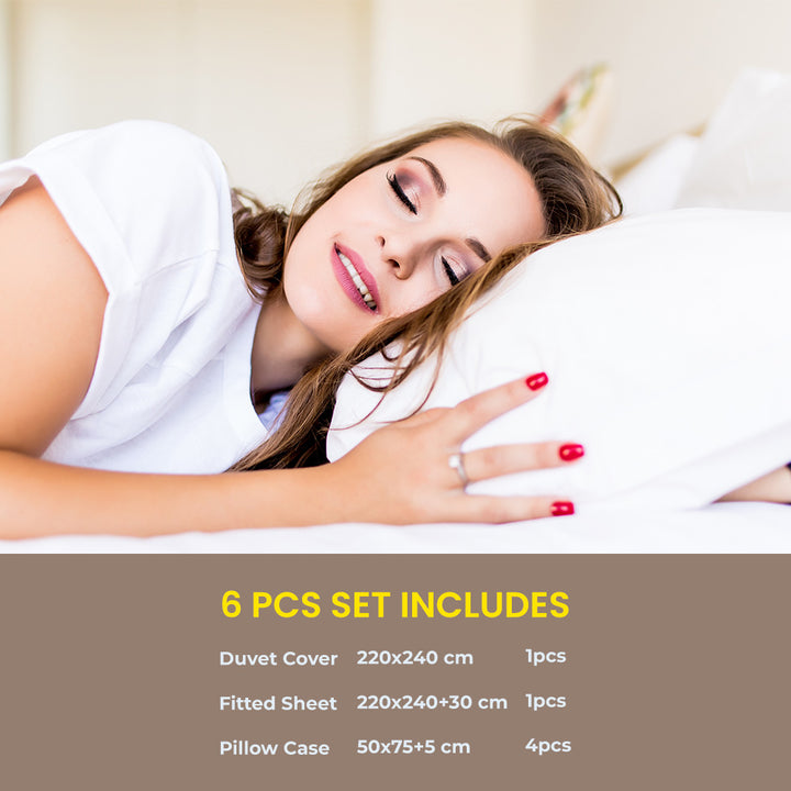 طقم سرير كينج سايز مع غطاء لحاف 220 × 240 – 6 قطع من أغطية السرير الناعمة والمريحة (6FS24)