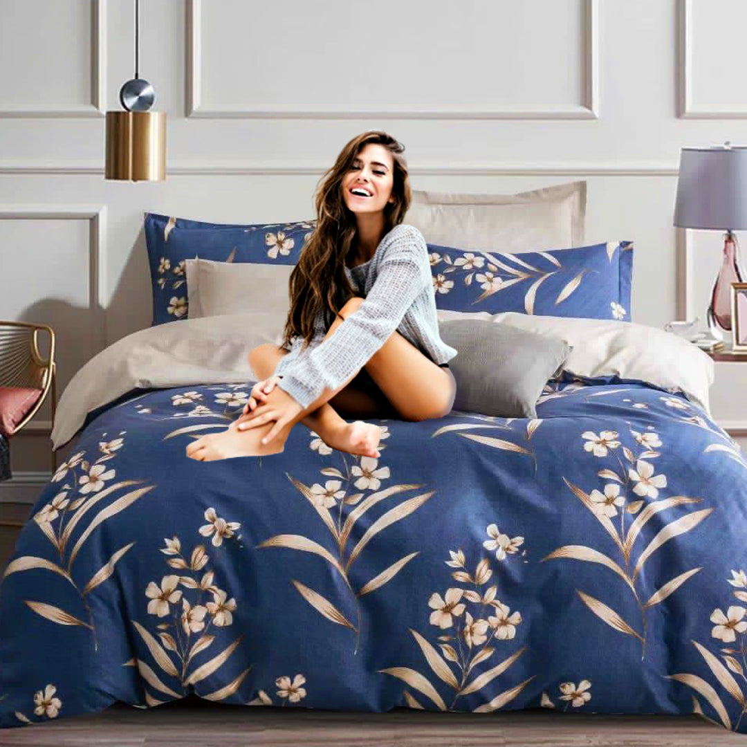 King Size Fitted Bed Sheet Set 6 PCs  With Duvet Cover 220x240, King Bedding Set (6FS8)