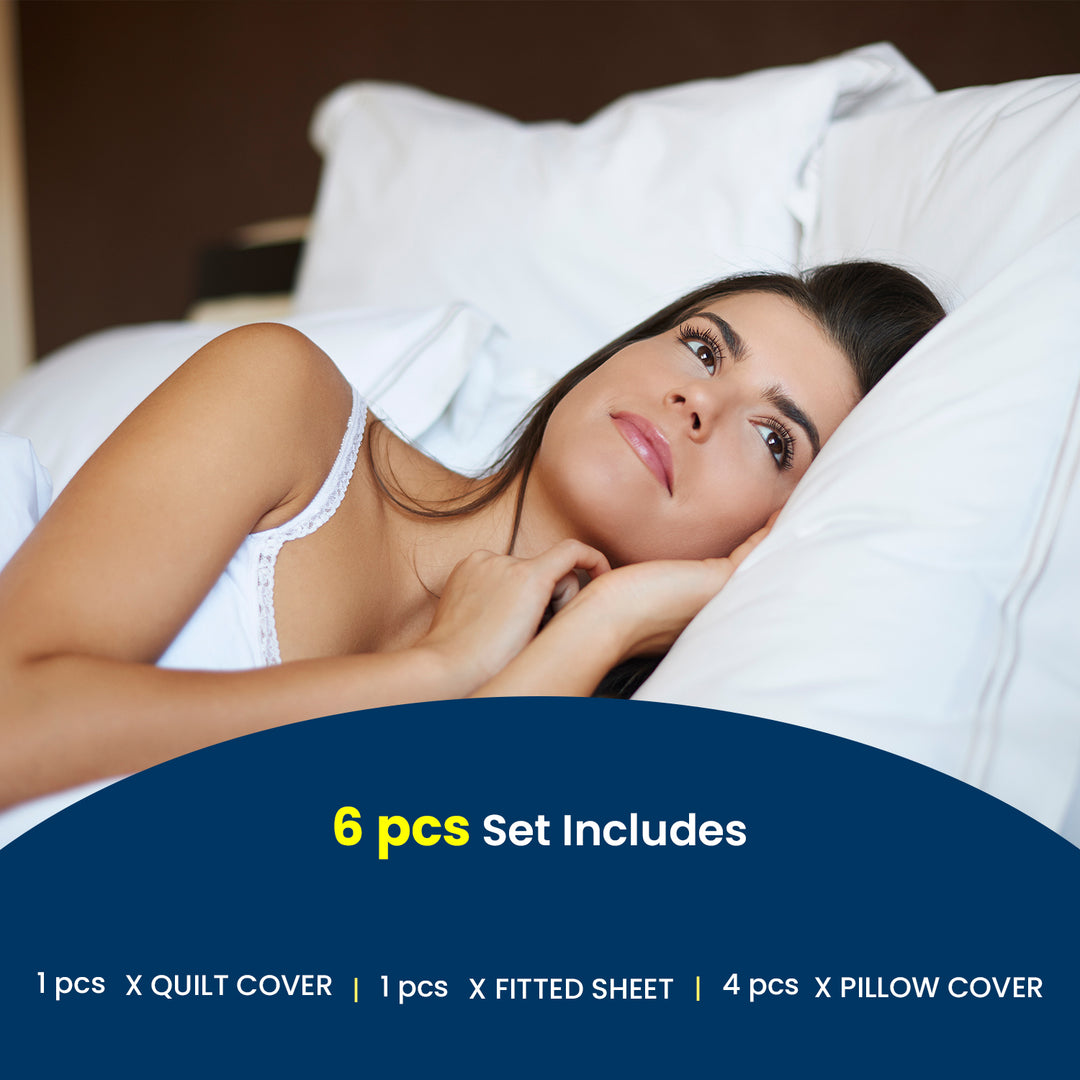 King Size Fitted Bed Sheet Set 6 PCs  With Duvet Cover 220x240, King Bedding Set (6FS8)