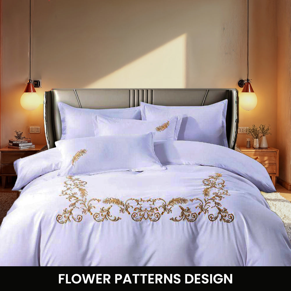 Embroidered 6 PCs King Bedsheet Cotton With  Duvet Cover 220x240, Pillow Covers (6ES6)