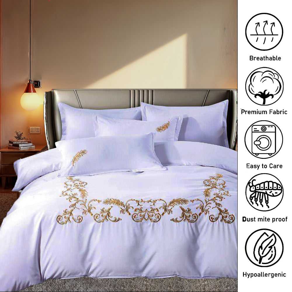 Embroidered 6 PCs King Bedsheet Cotton With  Duvet Cover 220x240, Pillow Covers (6ES6)
