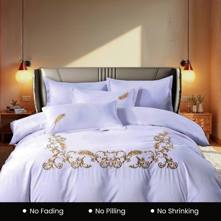 Embroidered 6 PCs King Bedsheet Cotton With  Duvet Cover 220x240, Pillow Covers (6ES6)