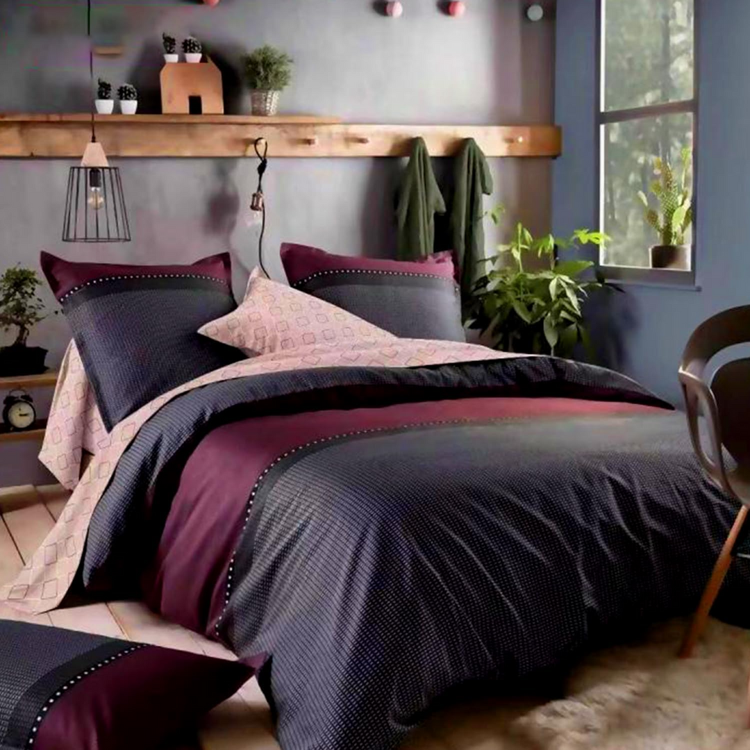 Single Size 4-PCs Bedding Set with Fitted Sheet & Duvet Cover 160x220  (4FS1)