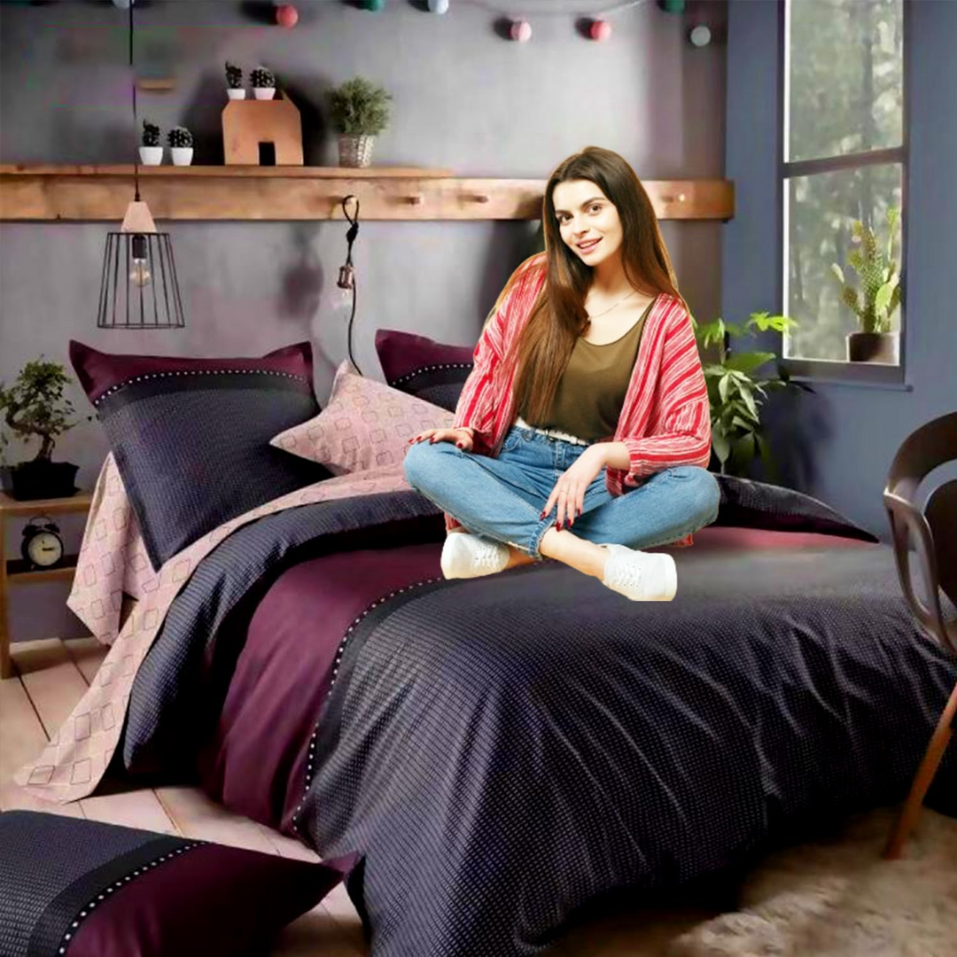 King Size Bed Sheet Set 6 PCs  With Duvet Cover 220x240, home duvet covers Set (6FS7)