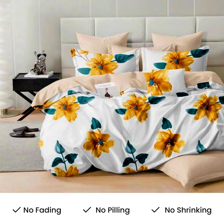 King Size 6 PCs Fitted Bed Sheet Set With Duvet Cover 220x240, Bedding Set (6FS9-672)